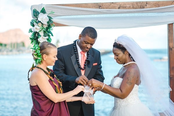 Traditional sand ceremony at a Hawaii wedding