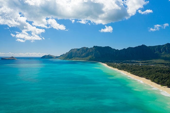 Drone photo of a Hawaii beach wedding location