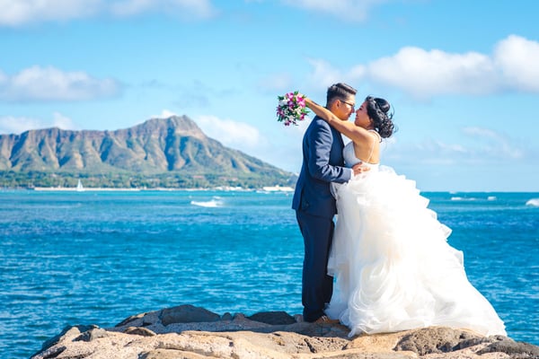A couple eloping at Magic Island, Hawaii