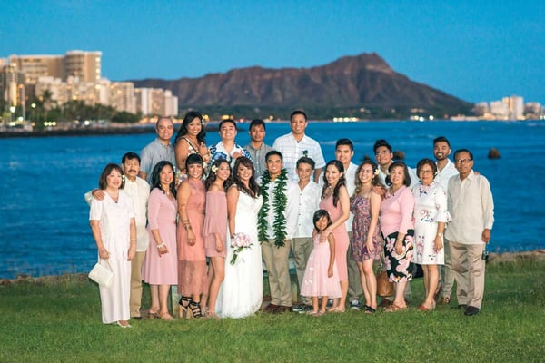 Magic Island Hawaii Wedding Group Photo