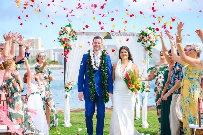 Micro wedding ceremony at Magic Island, Hawaii