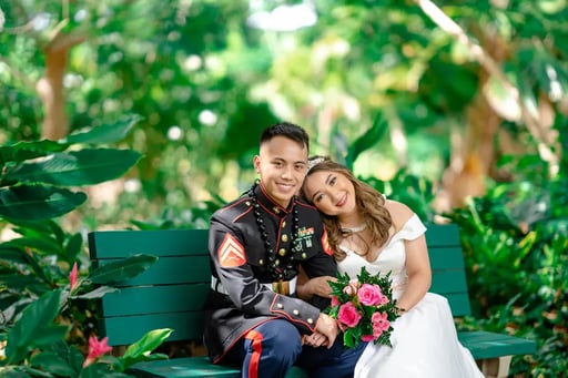 Marine-and-his-wife-posing-at-their-wedding