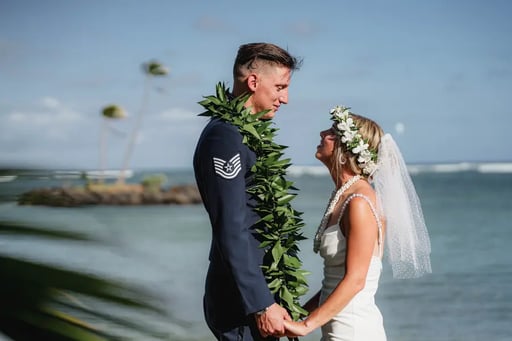 Air Force wedding on a beach on Oahu Hawaii