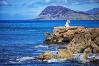 Newlyweds at their Hawaii wedding location