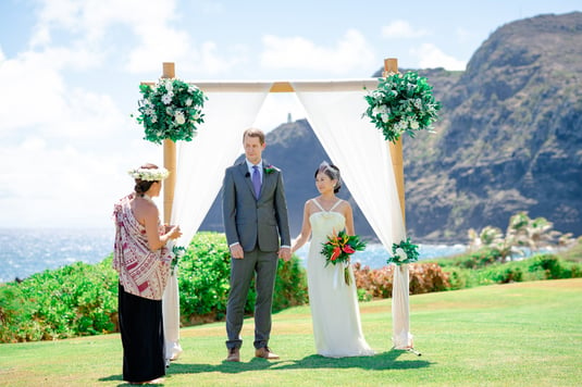 Hawaiian wedding officiant performing a ceremony