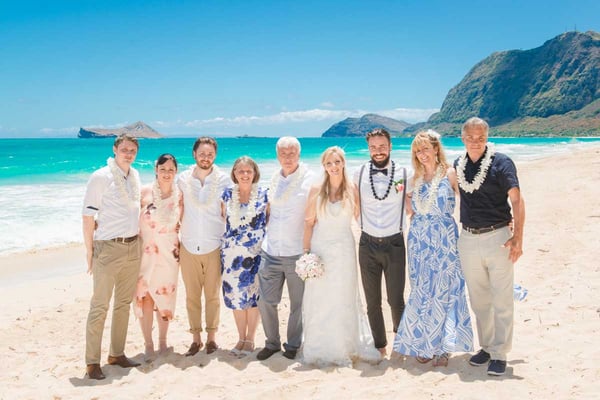 Wedding group at Sherwood Forest Beach, Hawaii