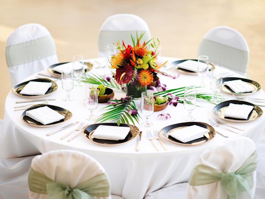 Modern Tropical Hawaiian Wedding Reception Setup