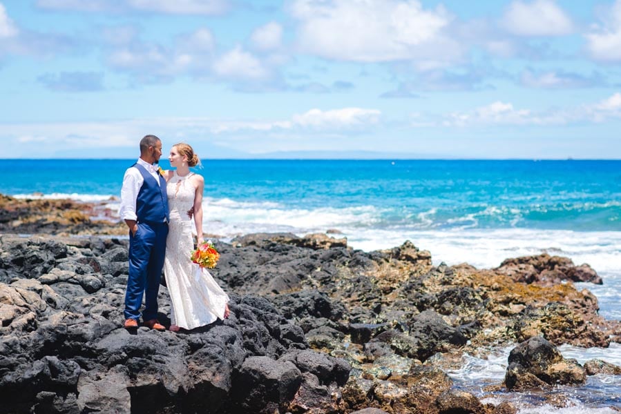 A couple posing after eloping in Hawaii