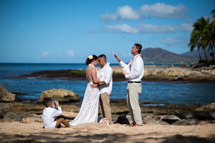 Elopement ceremony on Secret Beach, Oahu