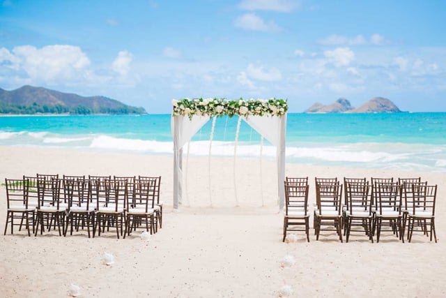 A Hawaii wedding setup on an Oahu beach A Hawaii wedding setup on an Oahu beach