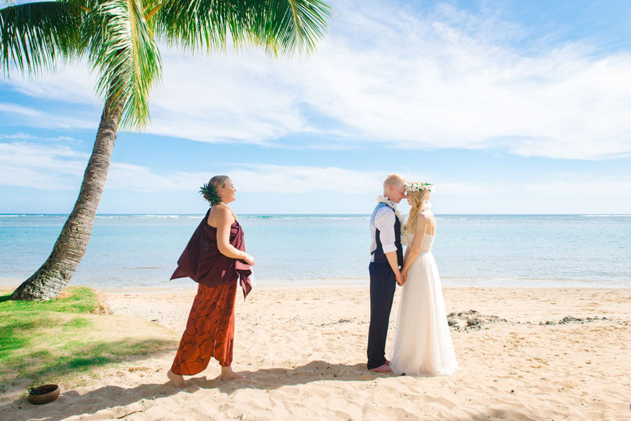 An Austrian couple eloping on a beach in Hawaii