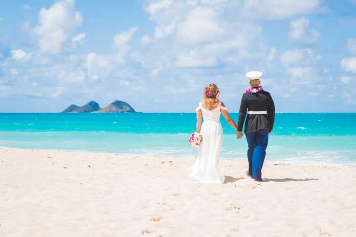 Newlyweds after their Hawaiian elopement Newlyweds after their Hawaiian elopement at Waimanalo Bay Beach