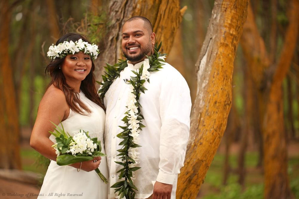 Bride wearing a Hawaiian Haku lei