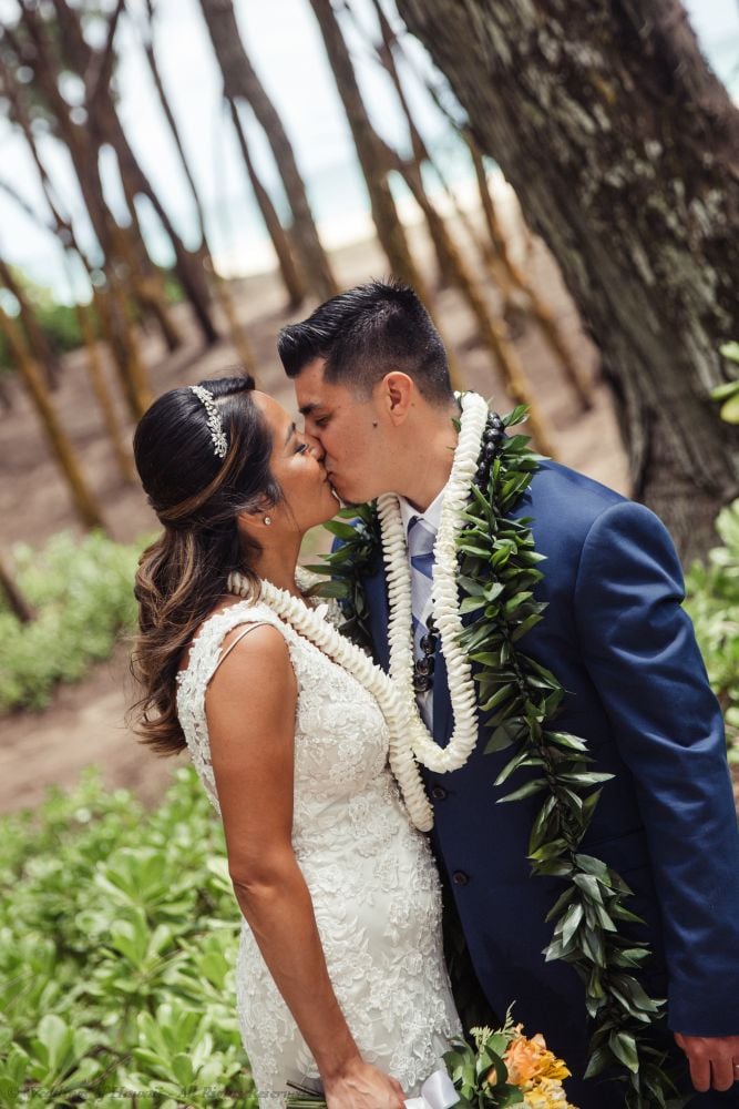 Groom's maile lei at Sherwood Forest Beach
