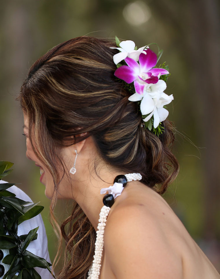 White and purple orchid Hawaiian wedding Hair Clip